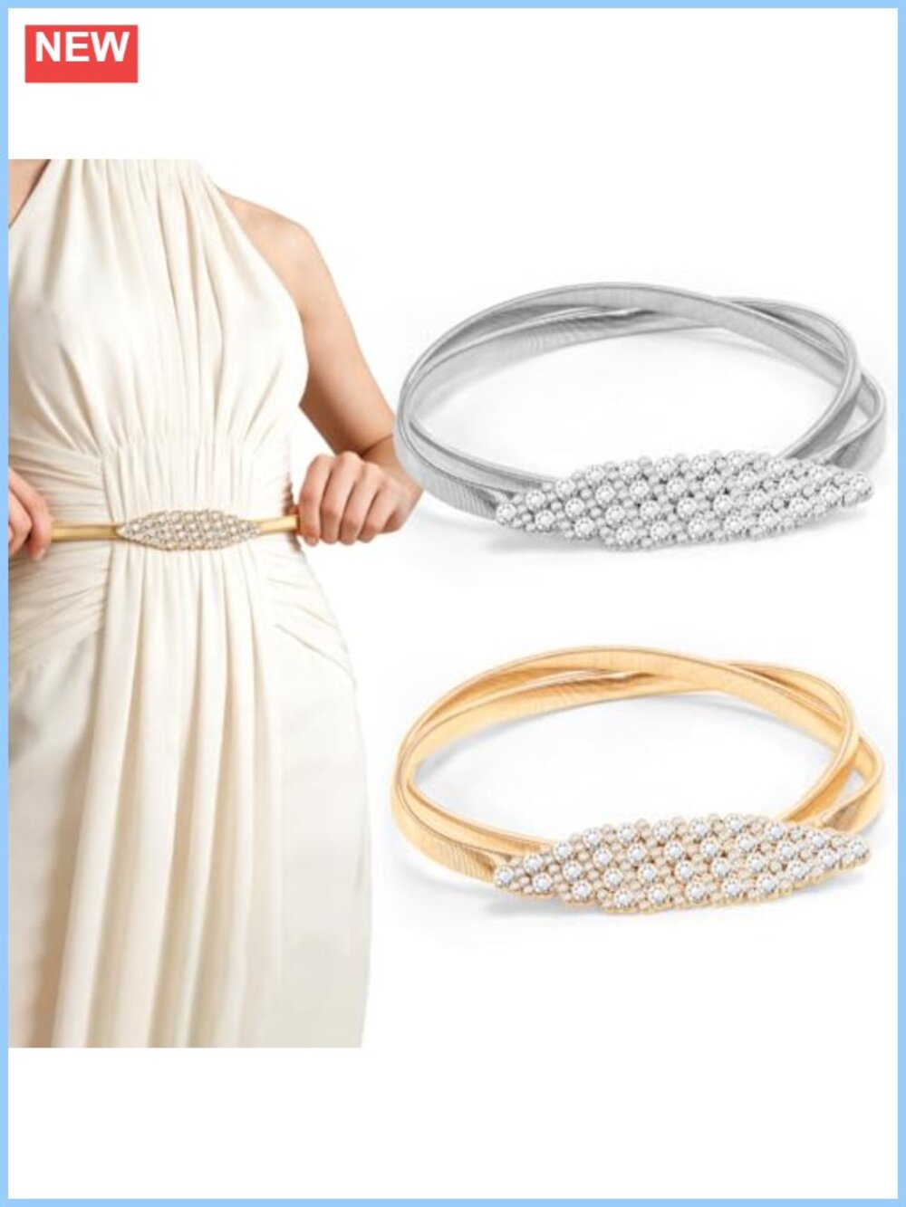 2 Pcs Skinny Gold Belt Set Stretchy Waist Belt with Bow-Knot for Dresses Jeans